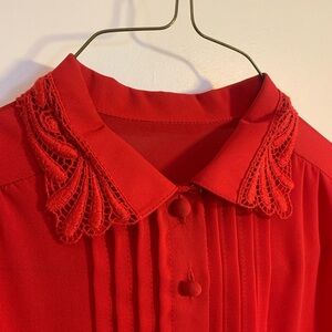 Vintage Red Button-up with “Lace” Collar